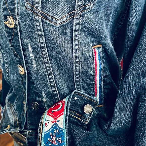 Hand Chain Stitched Retro Cowboy Show Stopping Reworked Western Denim Jacket - Picture 3 of 4